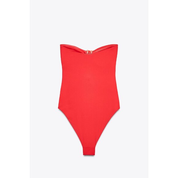 ZARA FLORAL CUT-OUT BANDEAU SWIMSUIT - Picture 5 of 5